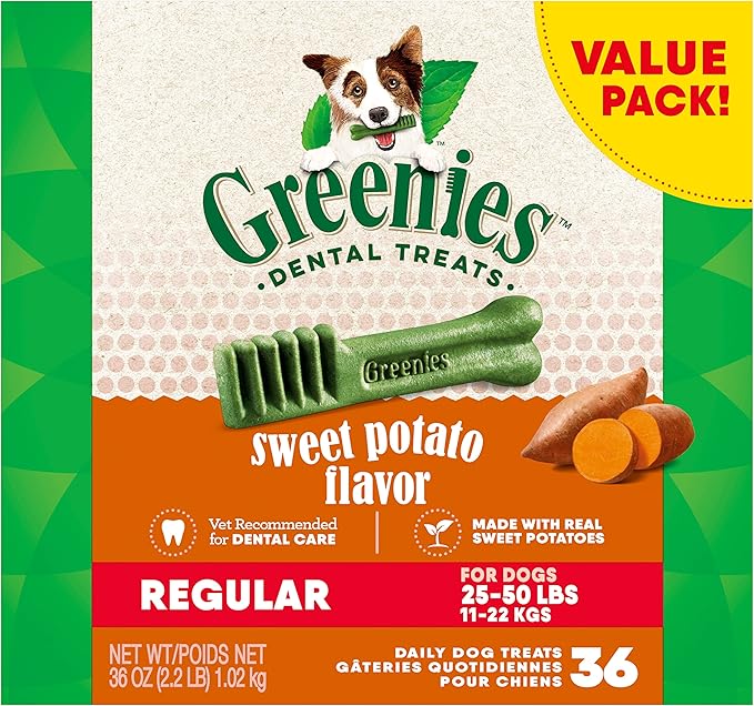 Greenies Regular Natural Dog Dental Treats, Sweet Potato Flavor, 36 oz. Pack (36 Treats)