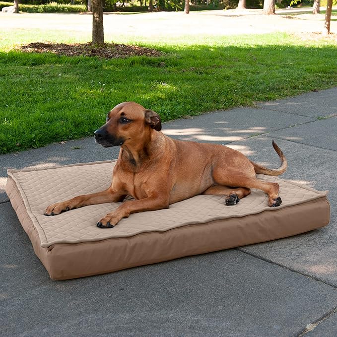 Furhaven Water-Resistant Memory Foam Dog Bed for Large Dogs w/ Removable Quilt Top & Washable Cover, For Dogs Up to 95 lbs - Indoor/Outdoor Quilt Top Convertible Mattress - Sand, Jumbo/XL