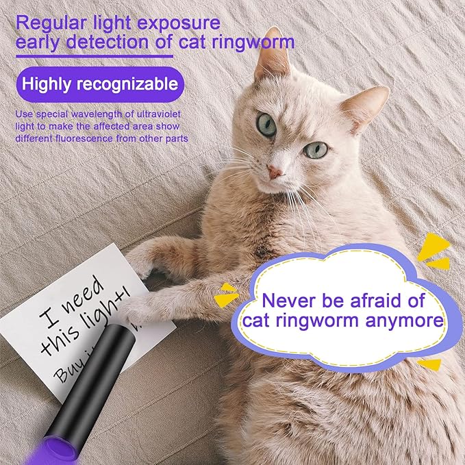 365nm Flashlight Black Light,Portable Handheld Cat Ringworm Detector lamp,for Dog Cat Care and Resin Curing (Black)