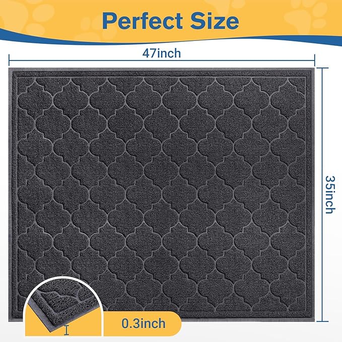 LuxStep Cat Litter Mat Litter Trapping Mat, 35x47 Inch Waterproof and Non-Slip Litter Box Mat for Clean Floors, Soft on Cat Paws, Large Litter Pad for Indoor Cat Supplies and Essentials, Black