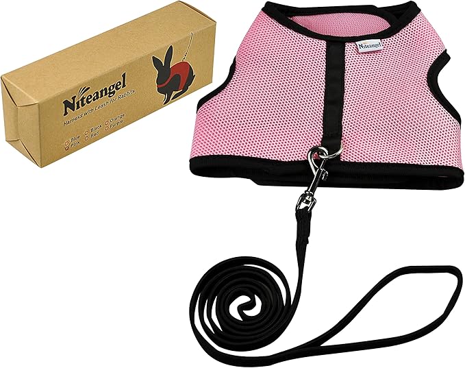 Niteangel Adjustable Soft Harness with Elastic Leash for Rabbits (XL, Pink)