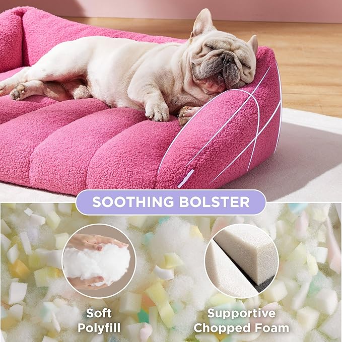 Lesure Orthopedic Dog Bed Sofa for Medium Dogs, Waterproof Dog Couch with Removable Washable Cover, Cute Aesthetic Pet Sofa Couch with Egg Crate Foam(28" x 23" x 10", Pink)