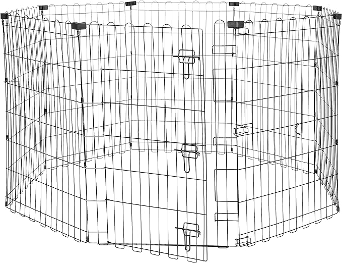 Amazon Basics Foldable Octagonal Metal Exercise Pet Play Pen for Dogs, Fence Pen, Single Door, 60 x 60 x 36 Inches, Medium - 36"H, Metal, Black