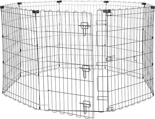 Amazon Basics Foldable Octagonal Metal Exercise Pet Play Pen for Dogs, Fence Pen, Single Door, 60 x 60 x 36 Inches, Medium - 36"H, Metal, Black