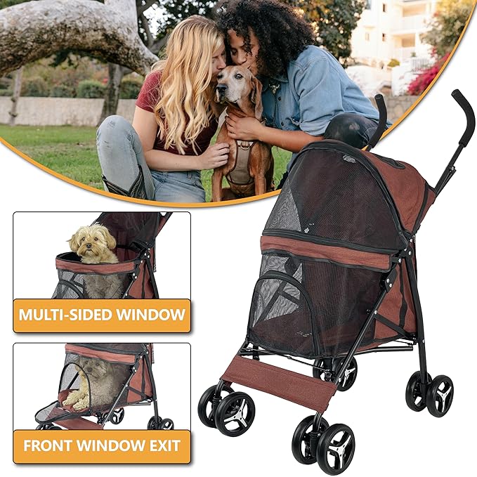 Umbrella shaped Lightweight 4 Wheel Dog Stroller for Medium Small Dogs, Portable Compact Pet Stroller with Breathable Mesh, Perfect for Travel,Jogging,up to 22lbs(Red)