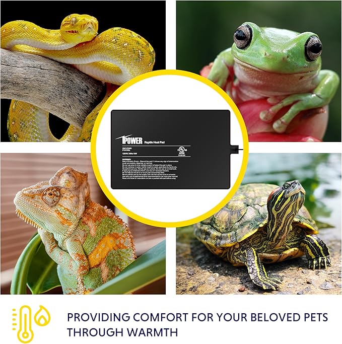 iPower Reptile Heat Pad 8 by12 Inch Under Tank Terrarium Warmer 16W Heating Mat for Turtle, Lizard, Frog, Snake, Hermit Crab and Other Small Animals