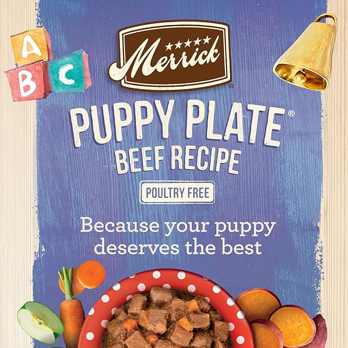 Merrick Grain Free Wet Puppy Food, Premium Soft And Gluten Free Canned Dog Food, Puppy Plate Beef Recipe - (Pack of 12) 12.7 oz. Cans