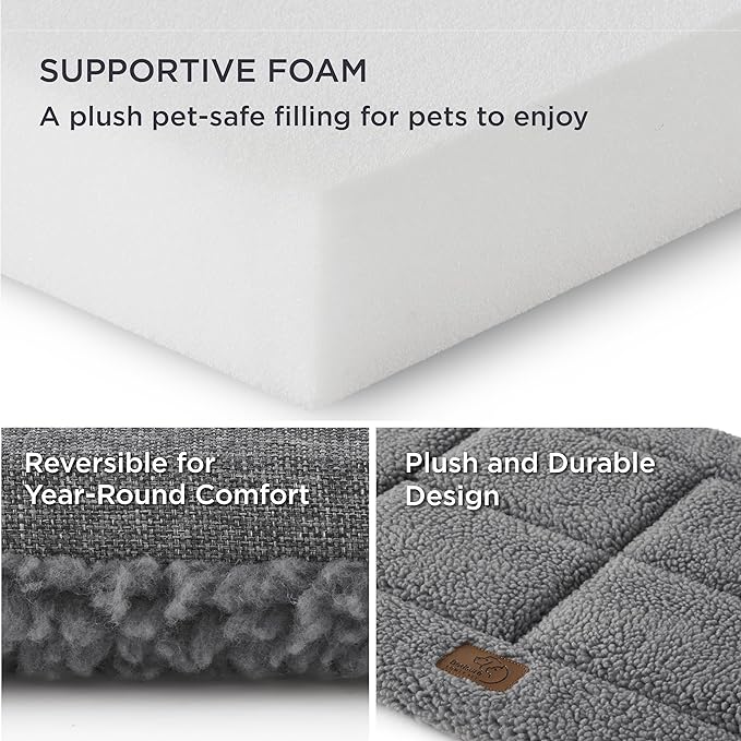 Bedsure Washable Dog Crate Bed for Large Dogs, Reversible Foam Floor Dog Mat, Lightweight Travel Flat Pet Beds for Indoor & Outdoor Dogs (41" x 28", Grey)