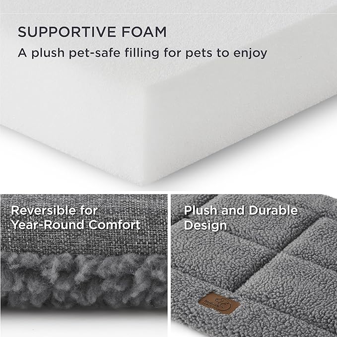 Bedsure Washable Dog Crate Bed for Large Dogs, Reversible Foam Floor Dog Mat, Lightweight Travel Flat Pet Beds for Indoor & Outdoor Dogs (35" x 23", Grey)