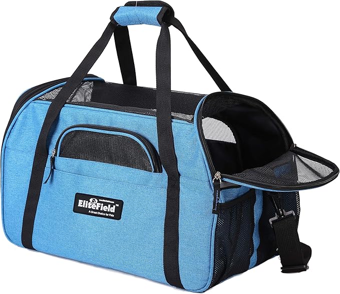 EliteField Soft Pet Carrier (3 Year Warranty, Airline Approved) Small Soft Dog Carrier Soft Cat Carrier Puppy Carrier Soft Sided Travel Carrier Bag (X-Large: 21" L x 12" W x 13" H, Sapphire Blue)