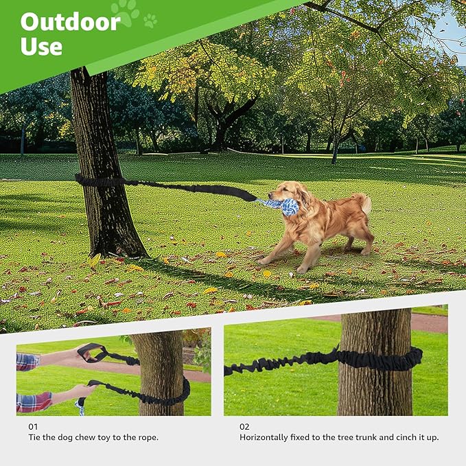 LOOBANI Dog Rope Toy Tug of War Dog Toy, Indoor Outdoor Use Bungee Tether Tug Toy, for Small Medium Large Dogs Interactive Dog Toy Tree Chew Training