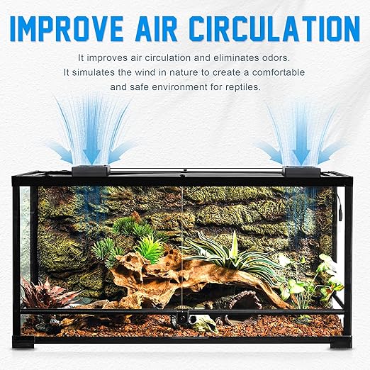 2PCS Reptile Ventilation Fan with Humidity Sensor and High-Temp Alarm, Fan Dehumidifier for Reptile Enclosure and Terrarium