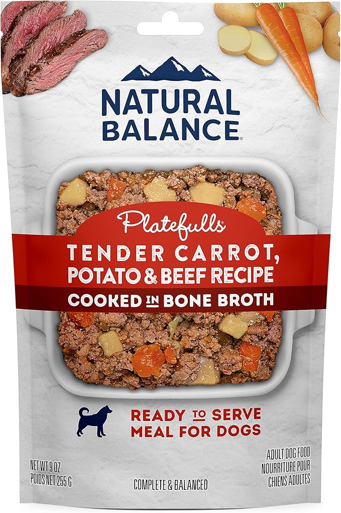 Natural Balance Platefulls Homestyle Adult Grain-Free Wet Dog Food, Tender Carrot, Potato & Beef Recipe Cooked in Bone Broth, 9 Ounce (Pack of 12)