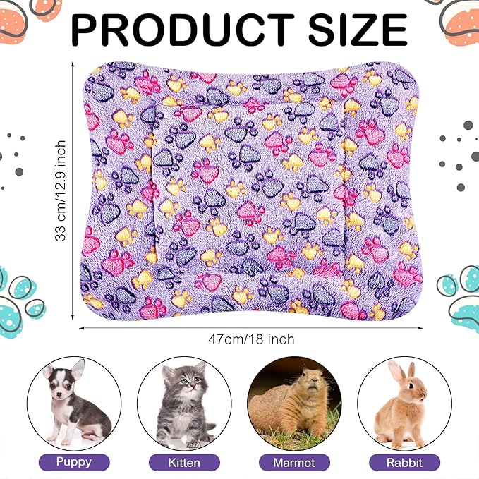 4 Pcs Waterproof Guinea Pig Bedding Winter Guinea Pig Plush Cage Liners Soft Dog Cat Bed Mat Reversible Cozy Animal Pee Pad Hamster Bed Mat Washable for Bunny (Paw,13 x 18.5 Inch)