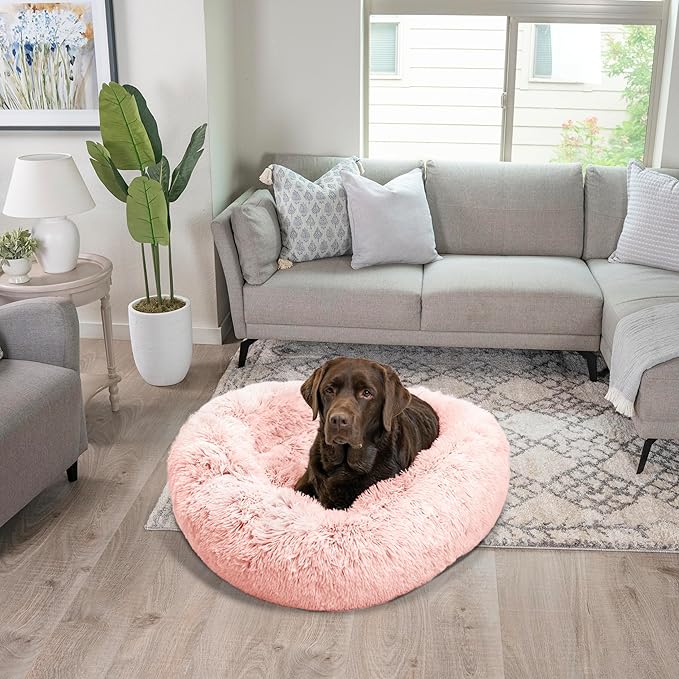 Best Friends by Sheri The Original Calming Donut Cat and Dog Bed in Shag Fur Cotton Candy Pink, Large 36"