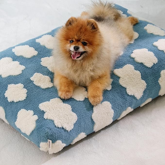 Lesure Small Dog Beds-Thick Shredded Chopped Foam Pet Bed, Dog Bed Indoor with Removable Cover, Cute Modern Fuzzy Plush & Anti Slip Bottom(24'x16', Blue)