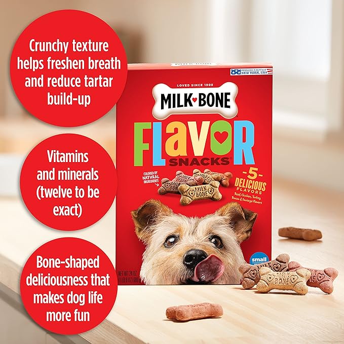 Milk-Bone Flavor Snacks Dog Treats, Small Biscuits, 7 Pound Crunchy Texture Helps Reduce Tartar (Pack of 2)