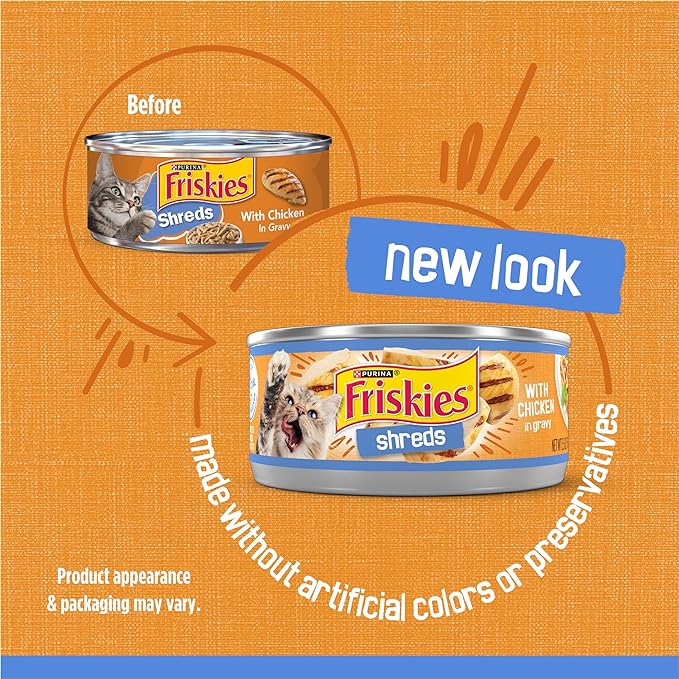 Purina Friskies Gravy Wet Cat Food, Shreds With Chicken - (Pack of 24) 5.5 oz. Cans