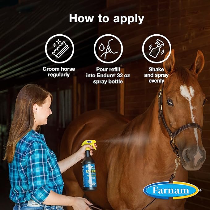 Farnam Endure Sweat-Resistant Horse Fly Spray, Kills, Repels, Protects, 128 Ounces, Easy Pour Gallon Refill