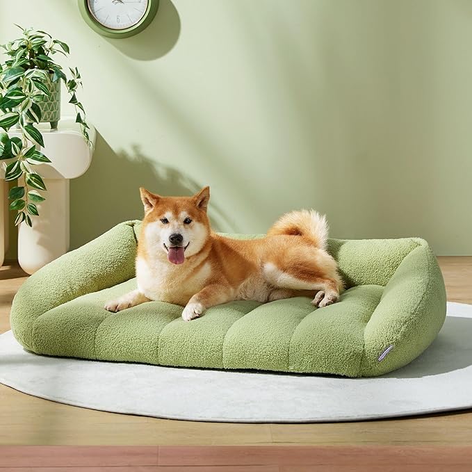 Lesure Orthopedic Dog Bed Sofa for Large Dogs, Waterproof Dog Couch with Removable Washable Cover, Cute Aesthetic Pet Sofa Couch with Egg Crate Foam(35" x 25" x 10.5", Green)