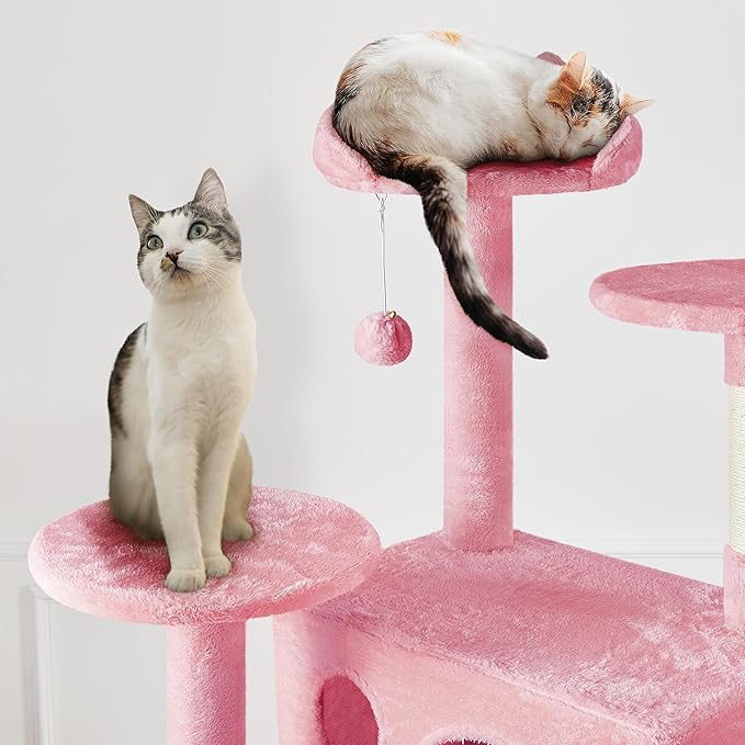 Yaheetech XL Cat Tree, 80in Multi-Level Cat Tower w/Cat Scratching Posts, Double Cat Condo, Perched Platforms and Dangling Balls, Cat Activity Center for Kittens Pets, Pink