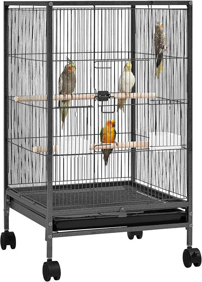 Yaheetech 35 inch Wrought Iron Bird Cage w/Play Open Top and Rolling Stand for Small Birds Like Parrots Conure Lovebird Cockatiel Lovebirds Budgies