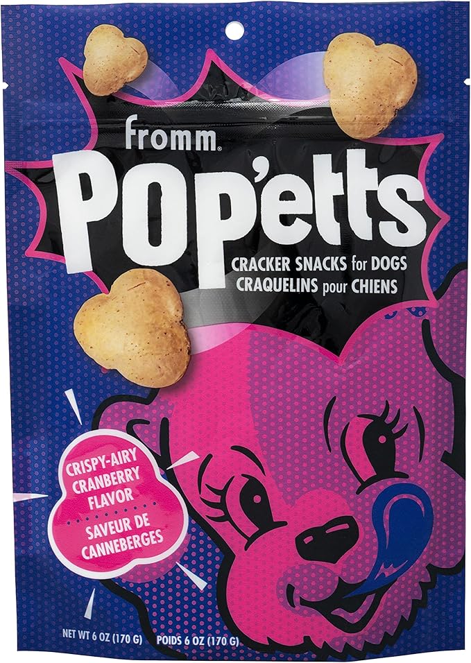 Fromm Pop'etts Crispy-Airy Cranberry Cracker Dog Snacks - Premium Dog Treats - Cranberry Recipe - 6 oz