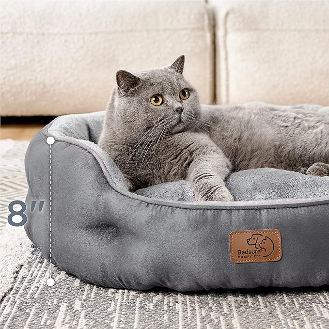 Bedsure Dog Beds for Small Dogs - Round Cat Beds for Indoor Cats, Washable Pet Bed for Puppy and Kitten with Slip-Resistant Bottom, 25 Inches, Grey