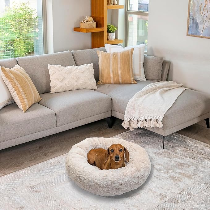 Best Friends by Sheri The Original Calming Donut Cat and Dog Bed in Lux Fur Oyster, Small 23"