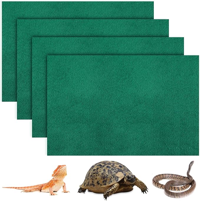 4 Pcs Reptile Carpet Pet Terrarium Floor Liners Bedding Substrate Liner Supplies Reptile Cage Mat Tank Accessories for Lizard Bearded Dragon Tortoise Snake Leopard (Green,16 x 24 Inch)