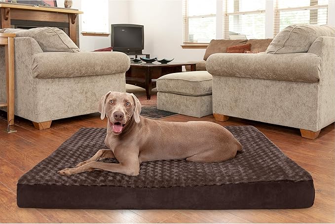 Furhaven Cooling Gel Dog Bed for Large Dogs w/ Removable Washable Cover, For Dogs Up to 125 lbs - Ultra Plush Faux Fur & Suede Mattress - Chocolate, Jumbo Plus/XXL