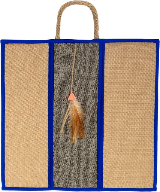 SmartyKat Clever Claws Carpet & Burlap Hanging Cat Scratch Mat - Brown/Gray with Blue Trim, One Size