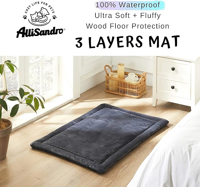 Allisandro Water-Proof Dog Bed, Washable Mat Crate Pad, Durable Pet Beds Soft Dog Mattress, Anti-Slip Kennel Pads for Dogs, Cats and Small Animal, Grey (47.2 x 27.6 Inches)