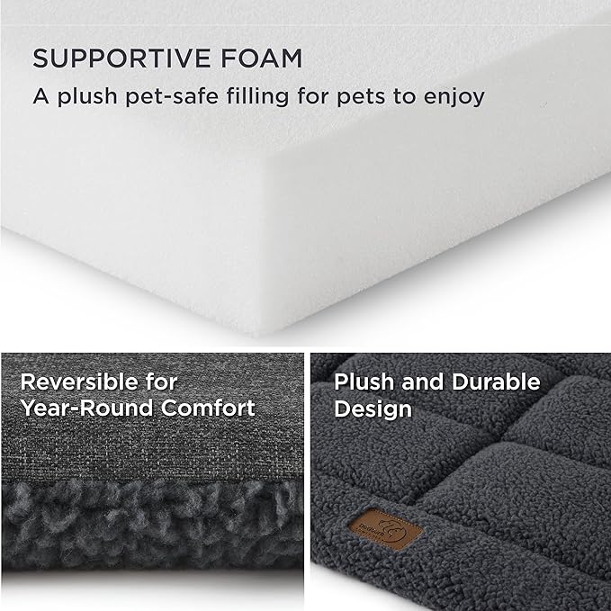 Bedsure Washable Dog Crate Bed for Extra Large Dogs, Reversible Foam Floor Dog Mat, Lightweight Travel Flat Pet Beds for Indoor & Outdoor Dogs (48" x 30", Dark Grey)