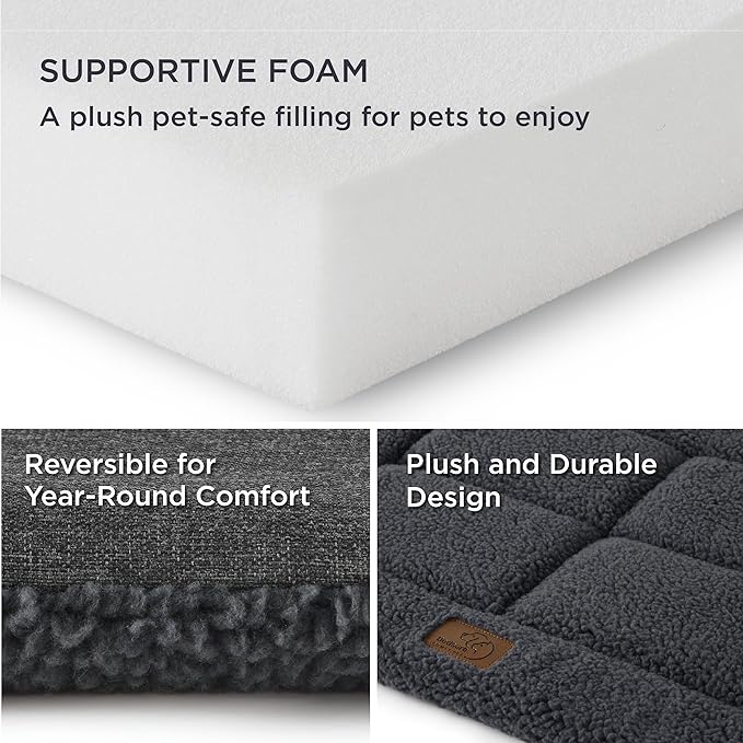 Bedsure Washable Dog Bed for Large Dog, Reversible Foam Floor Dog Mat, Lightweight Travel Flat Pet Beds for Indoor & Outdoor Dogs (44" x 32", Dark Grey)
