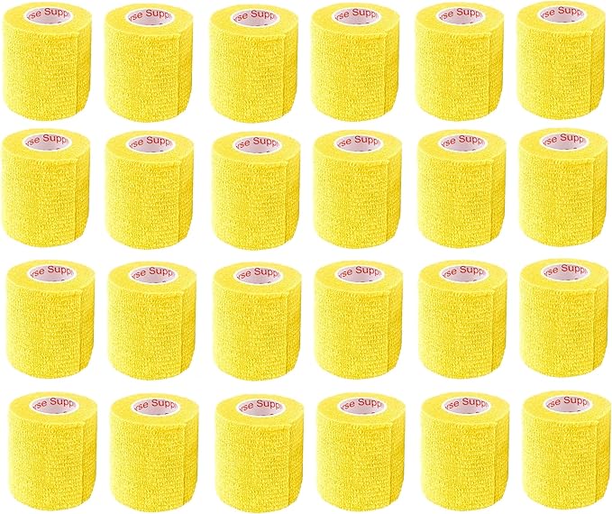 2 Inch Vet Wrap Tape Bulk (Yellow) (Pack of 24) Self Adhesive Adherent Adhering Flex Bandage Grip Roll for Dog Cat Pet Horse