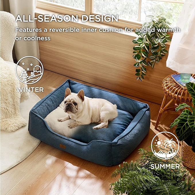 Bedsure Washable Dog Bed for Medium Dogs - Waterproof All-Season Foam Puppy Beds, Orthopedic Rectangle Cuddle Indoor Cat Beds with Removable Zipper Cover, 30x24x9inches, Blue