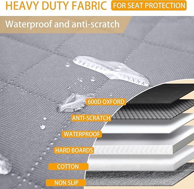 Dog Car Back Seat Extender Cover,Hard Bottom Scratchproof and Waterproof Protector,with Mesh Window and Storage Pocket for Car,SUVs,Trucks Gray