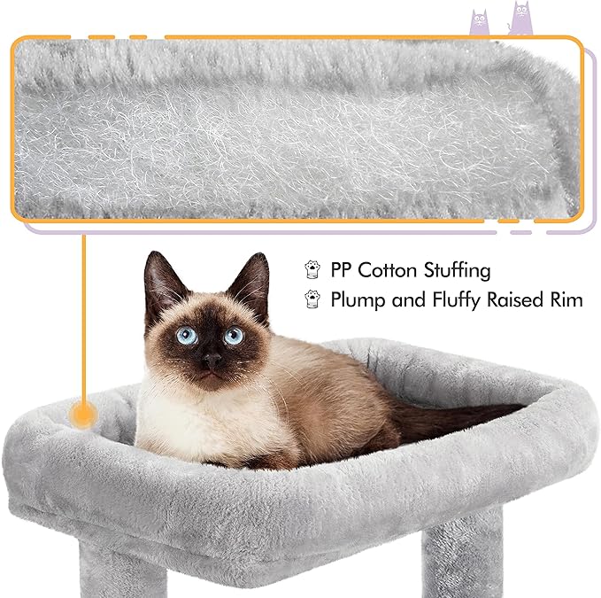 Yaheetech Cat Tree Cat Tower, 40-Inch Cat Condo with Oversized Soft Platform, Scratching Board, Basket and Hammock, Cat Furniture for Kittens Cats Pets, Light Gray