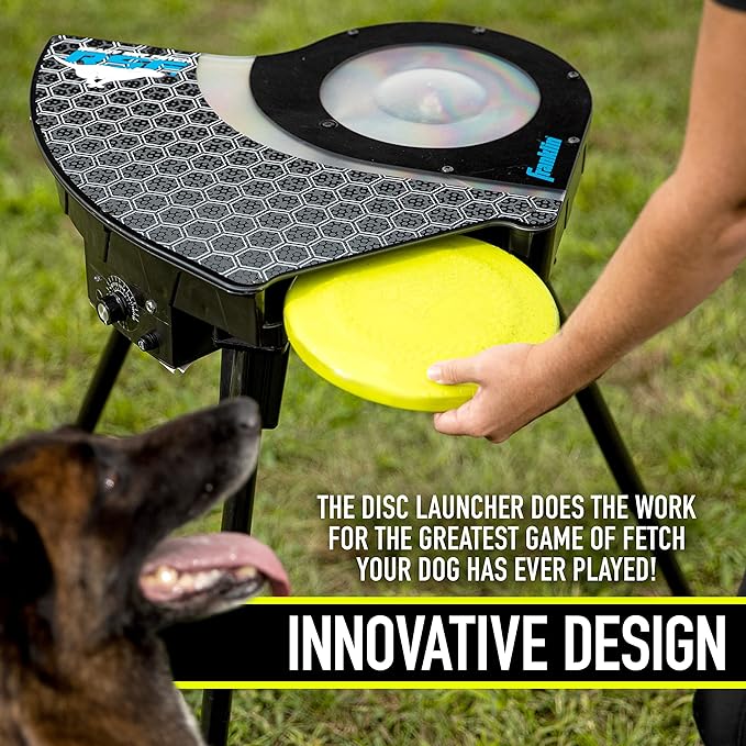 Franklin Sports Automatic Disc Launcher for Dogs - Ready Set Fetch! Automatic Disc Tosser Dog Toy for Fetch - Portable Automatic Disc Thrower Dog Toy - Portable Battery Powered Disc Launcher for Dogs