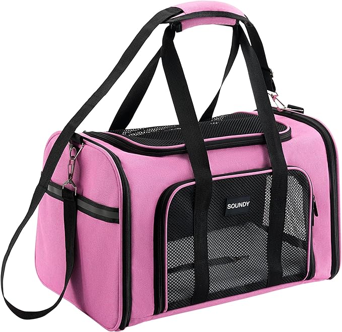 Large Cat Carrier Dog Carrier Pet Carrier Under 25 Lbs,Large Cats Small to Medium Dogs Portable Soft Sided Folding Travel Pet Carrier, Cat Carrier for 2 Cats Car Travel Carrier(Large, Pink)