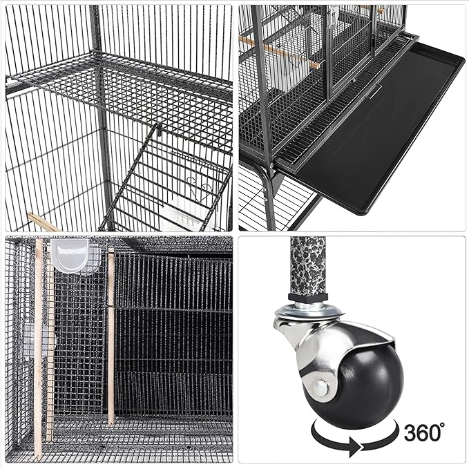 Yaheetech 69-Inch Extra Large Bird Cage Metal Parrot Cage for Mid-Sized Parrots Cockatiels Conures Parakeets Lovebirds Budgie Finch, Black