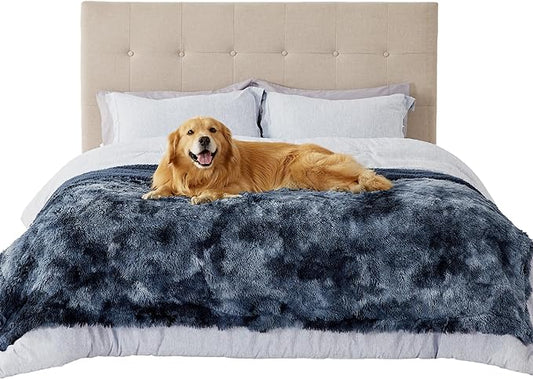 Bedsure Waterproof Dog Blankets for Large Dogs - Calming Cat Blanket for Bed Couch Protector Washable, Long Faux Fur Pet Throw Blanket for Puppy, Reversible Furniture Protection, 60"x80", Tie-dye Navy