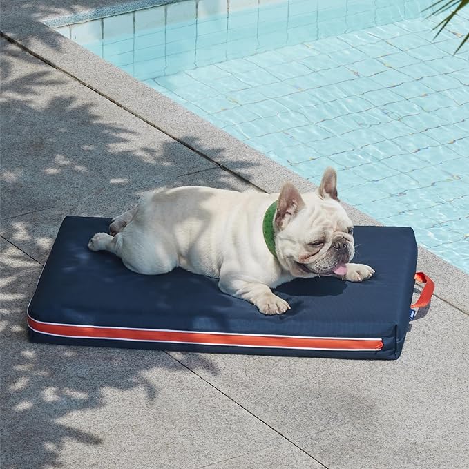 Bedsure Outdoor Waterproof Durable Dog Bed with Heavy Duty Cover, Orthopedic Foam Supportive Dog Beds, Washable Dog Mat with Removable Cover for Large Dogs (30"x20", Navy Blue)