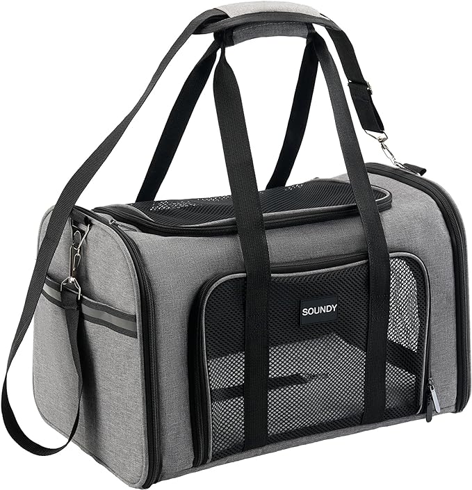 Large Cat Carrier Dog Carrier Pet Carrier Under 25 Lbs,Large Cats Small to Medium Dogs Portable Soft Sided Folding Travel Pet Carrier, Cat Carrier for 2 Cats Car Travel Carrier(Large, Grey)