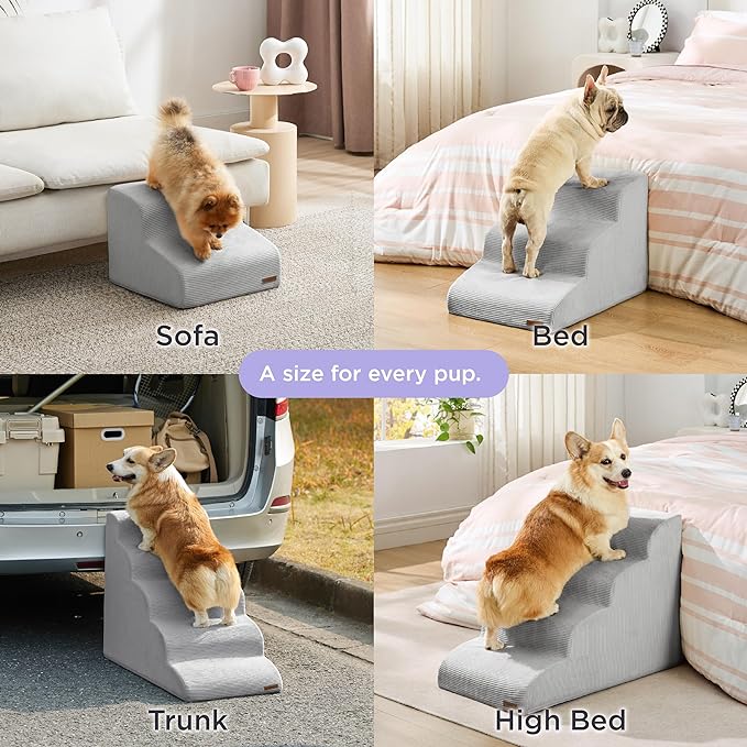 Lesure Dog Stairs for Small dogs - Dog Ramp for Bed and Couch with CertiPUR-US Certified Foam, Pet Steps with Non-Slip Bottom for Old Cats, Injured Doggies and Puppies, Glacier Gray, 2 Steps