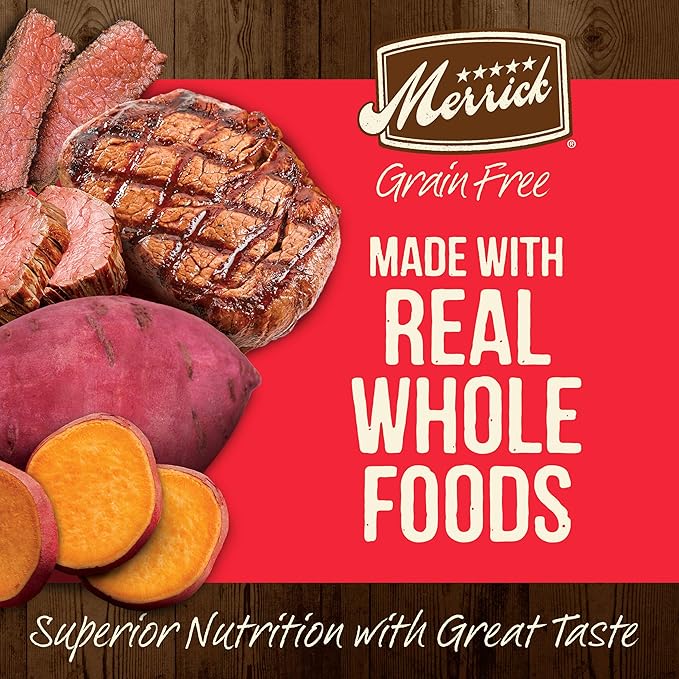 Merrick Dry Dog Food, Real Bison, Beef and Sweet Potato Grain Free Dog Food Recipe - 10 lb. Bag