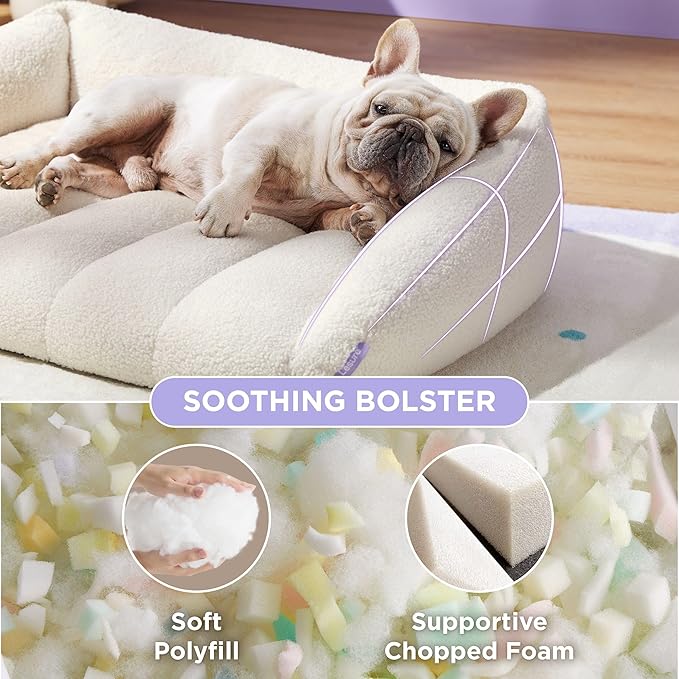 Lesure Orthopedic Dog Bed Sofa for Extra Large Dogs, Waterproof Dog Couch with Removable Washable Cover, Cute Aesthetic Pet Sofa Couch with Egg Crate Foam(41" x 29" x 11", Cream)