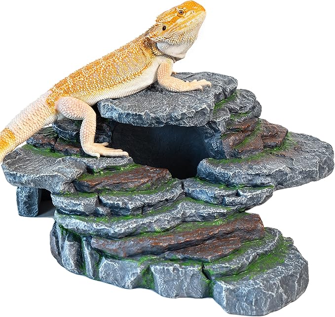 Cliff & Cave Hideout Rainforest Series - Reptile Ledge Hide, Basking Rock, Terrarium & Aquarium Decor, Decorative Resin for Lizards, Fish, Snakes, Amphibians, Small Animals