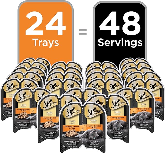 SHEBA PERFECT PORTIONS Cuts in Gravy Wet Cat Food Trays (24 Count, 48 Servings), Roasted Chicken Entrée, Easy Peel Twin-Pack Trays